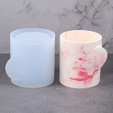 Moule en Silicone en Forme de Cœur pour Boîte de Rangement en Résine Époxy DIY Outil de Fabrication de Tasse de Bougie Parfumée Cylindre Relief Cœur