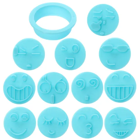 12Stk Emoji Plätzchenstempel Kunststoff Cartoon Lächeln Gesicht Fondant Keksausstecher DIY Backen Kuchen Deko Werkzeuge Set