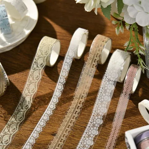 Vintage Lace PET Tape Set Retro Transparent Waterproof Floral Decorative Stickers For Scrapbooking DIY Journaling Arts Crafts