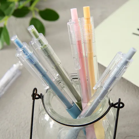 Minimalist Transparent Retractable Gel Pen With Soft Rubber Grip Black Ink 0.5mm Fine Point Sign Pen For Student Office Stationery School Supplies