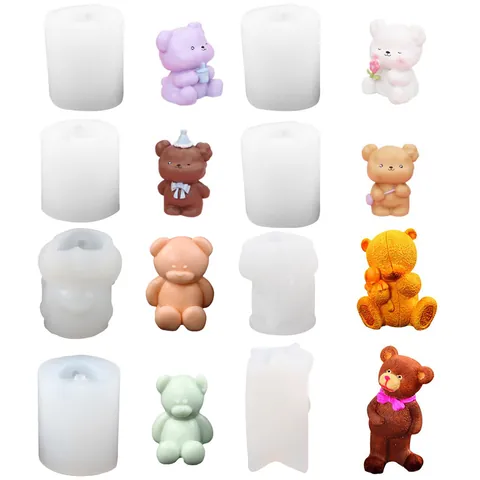 3D Cartoon Bear Silicone Mold For DIY Scented Candle Plaster Ornaments Creative Bear Ice Cube Mold Woven Texture Bear Decor