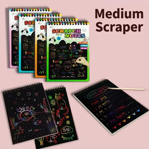 Children Magic Scratch Art Note Book With Rainbow Colors Drawing Paper Spiral Bound Drawing Notebook For Students School Home