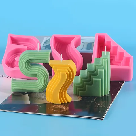 Nordic Style Geometric S-Shaped Scented Candle Silicone Mold DIY Tiered Trapezoid Plaster Soap Mold For Car Aromatherapy Diffuser Stone