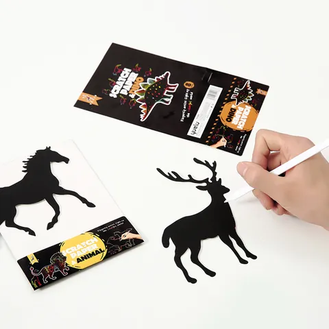 Kids Creative DIY Die-Cut Scratch Art Paper Set Animal Dinosaur Ocean Pattern Colorful Handmade Drawing Cards Craft Kit For Children