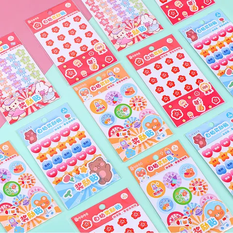 Schattige Cartoon Beloningsstickers Voor Kinderen Educatieve Aanmoediging Etiketten Zelfklevend School Leraar Ouders Beloning Hart Ster Bloem Patroon