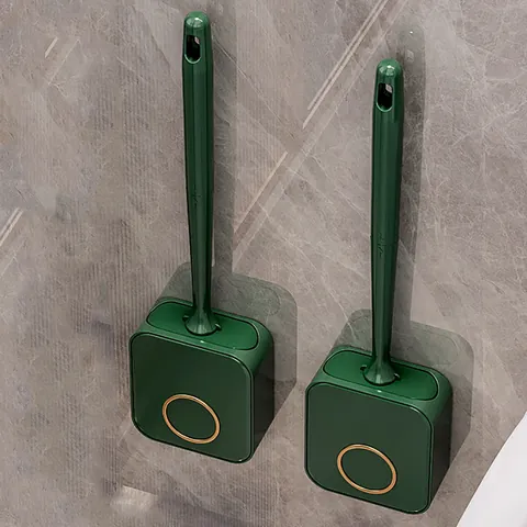 Escobilla de Baño de Silicona Suave de Pared Limpieza Profunda Sin Ángulos Muertos Herramienta de Baño Verde Oscuro Oro