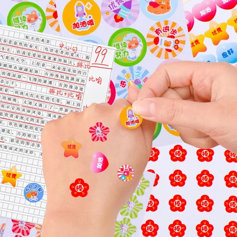 Schattige Cartoon Beloningsstickers Voor Kinderen Educatieve Aanmoediging Etiketten Zelfklevend School Leraar Ouders Beloning Hart Ster Bloem Patroon