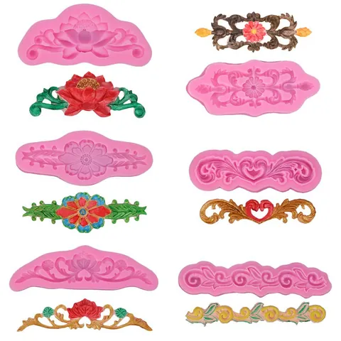 Vintage Floral Vine Relief Lace Silicone Mold Baroque Style Cake Fondant Chocolate Sugar Art Baking Decoration Tool
