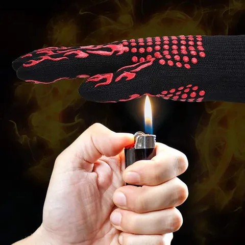 Heat Resistant Silicone BBQ Gloves Non-Slip Flame Pattern Kitchen Baking Oven Mitts For Outdoor Camping Cooking Grilling