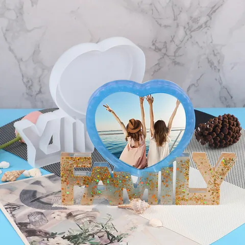 DIY Heart Photo Frame Silicone Mold Love Home Family Alphabet Base Crystal Epoxy Resin Mold Desktop Decor Handmade Crafting Gift