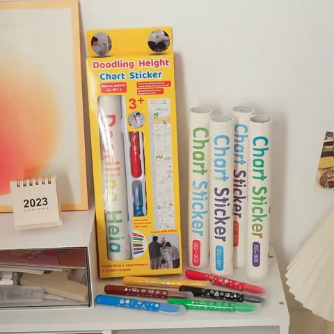 DIY Coloring Height Chart Sticker Set For Kids Room Wall Decoration Measurement Scale With Crayons And Tape Measure Creative Parent-Child Activity Gift