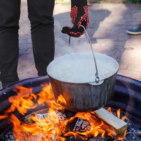 Heat Resistant Silicone BBQ Gloves Non-Slip Flame Pattern Kitchen Baking Oven Mitts For Outdoor Camping Cooking Grilling