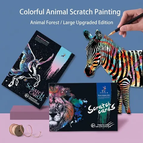 Creative Animal Scratch Art Paper DIY Colorful Magic Scratch Painting For Kids Adults Stress Relief Home Decor Artistic Cardstock Scratching Hobby