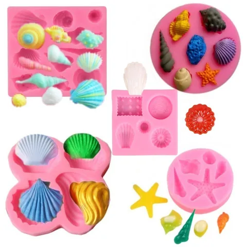 Ocean Series Sea Shell Conch Silicone Fondant Mold for Cake Decoration Chocolate Candy Gumpaste DIY Baking Tools Pink