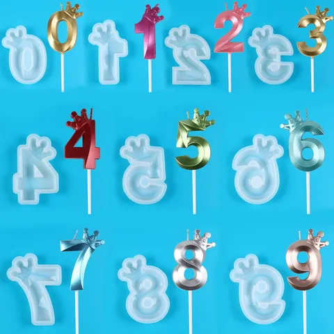 Crown Number Silicone Mold For Birthday Party Cake Decorating Chocolate Candle DIY Baking Mold Numbers 0-9 Royal Theme Topper