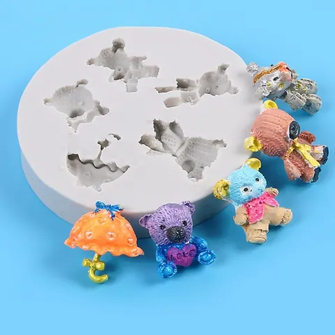 Mini Bear Silicone Fondant Mold Cartoon Chocolate Gummy Candy Cake Decorating DIY Epoxy Resin Craft Baking Tool