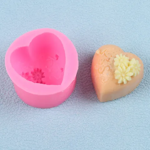 Heart Shaped Silicone Cake Mold DIY Chocolate Fondant Baking Decorating Tool With Flower Relief Design Pink Kitchen Gadget