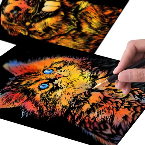 Creative Animal Scratch Art Paper DIY Colorful Magic Scratch Painting For Kids Adults Stress Relief Home Decor Artistic Cardstock Scratching Hobby