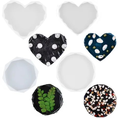 DIY Crystal Resin Silicone Mold Heart Diamond Round Mirror Surface Desktop Decoration Coaster Handmade Craft Resin Casting Mold