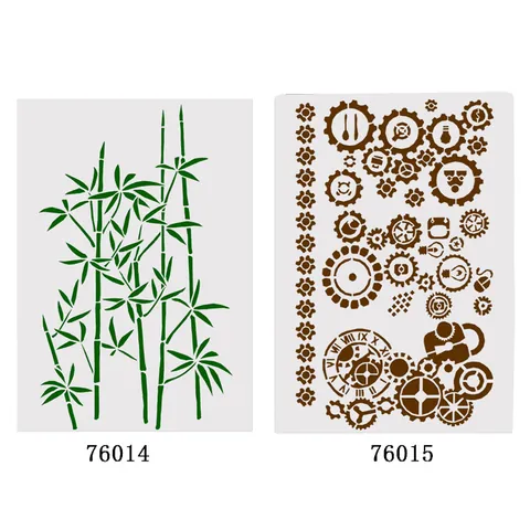 Plantilla de Dibujo Hueca de Bambú y Engranajes de Plástico Plantillas de Pintura para Álbum de Recortes DIY Escuela