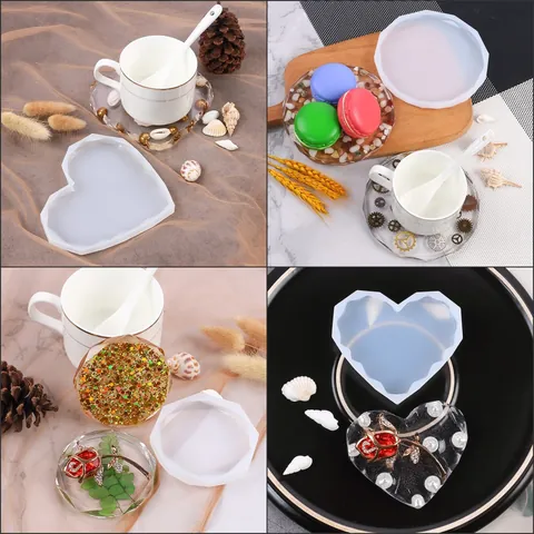 DIY Crystal Resin Silicone Mold Heart Diamond Round Mirror Surface Desktop Decoration Coaster Handmade Craft Resin Casting Mold