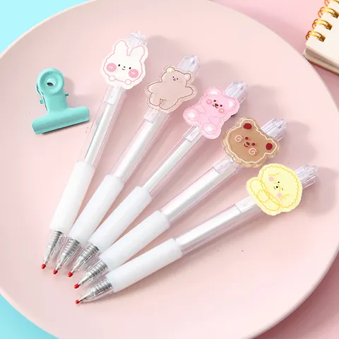 Cartoon Retractable Gel Pen Black Ink Transparent Stationery For Students Writing Office Cute Animal Patch Signing Pen