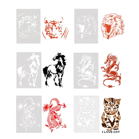 Animal Painting Stencils DIY Scrapbooking Stencils Hollow Out Spray Templates For Art Drawing Tiger Lion Dragon Horse Cat
