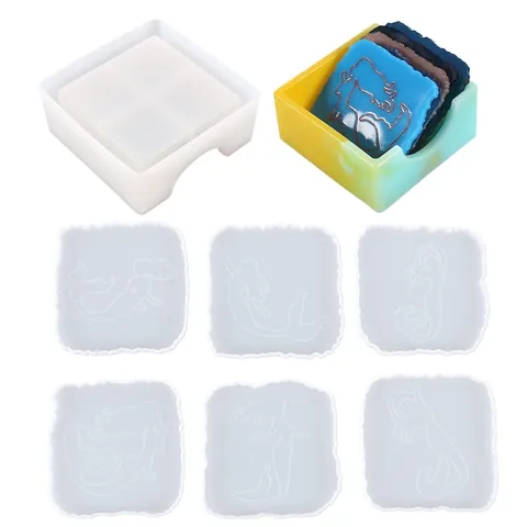 DIY Silicone Resin Molds Set Square Octagonal Coaster Storage Box Crystal Epoxy Casting Molds For Home Craft Decor