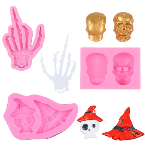 Serie de Halloween Esqueleto Cráneo Sombrero de Bruja Molde de Silicona DIY Chocolate Dulces Decoración de Pasteles Herramientas de Repostería Molde de Silicona