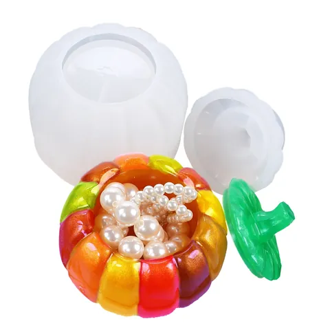 Stampo in Silicone per Barattolo in Resina Fai Da Te Forma di Zucca Cachi Mela Scatola per Gioielli Portacandele Stampo in Silicone per Artigianato