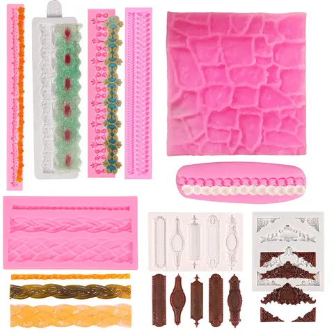 Silicone Fondant Cake Mold Ancient Stone Wall Texture Retro Relief Border Decoration Baking Tool DIY Chocolate Clay Mold For Kitchen Dessert Decorating