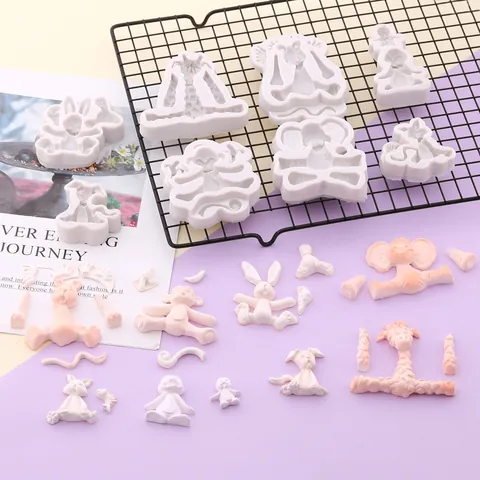 Cartoon Dier Siliconen Bakvorm Leeuw Olifant Aap Giraffe Konijn Pinguïn Vorm Fondant Chocolade Bakken Decoratie Tools