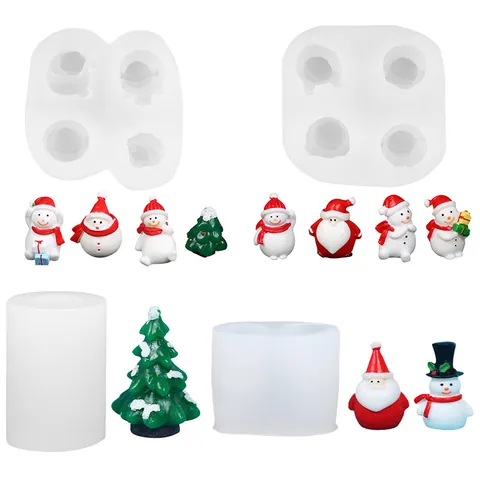 Silicone Christmas Candle Molds For DIY Santa Claus Snowman Christmas Tree Decorative Ornaments Making Molds Flexible Resin Crafting Tools