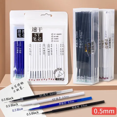 Retractable Gel Pen Refills 0.5mm ST Needle Tip Quick Drying Ink Black Blue Erasable Neutral Refill For Office School Students Writing Stationery