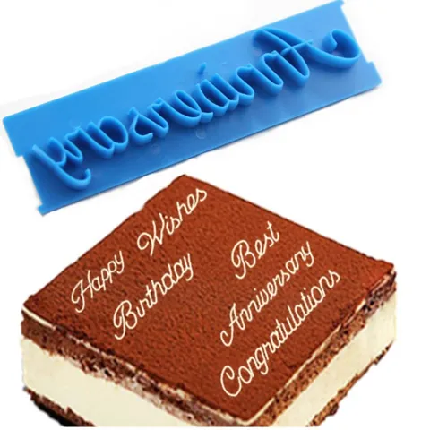 6PCS Cursive English Phrases Cake Decoration Fondant Stamp Molds Plastic Handlettering Birthday Anniversary Cookie Embosser Baking Tools
