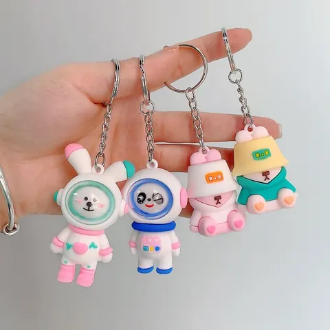 Cartoon Creative Hoodie Bear Keychain Trendy Silicone Astronaut Panda Key Ring Cute Bag Pendant Ornament Gift For Friends