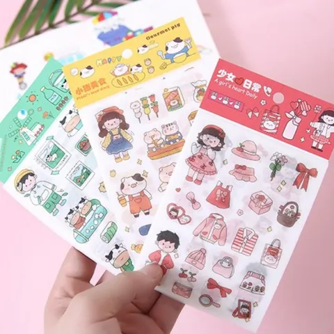 Pegatinas de Scrapbooking de Papel Washi de Chica de Dibujos Animados Kawaii Vida Diaria DIY Etiqueta Decorativa para Papelería Niños