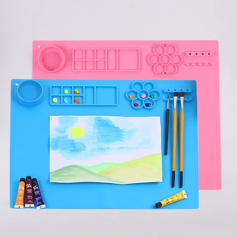 Multi-Functional Silicone Painting Mat With Foldable Cleaning Cup Palette For Kids Art DIY Crafts Waterproof Non-Stick Painting Board