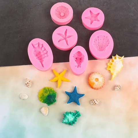 Ocean Life Marine Biological Series Silicone Mold Starfish Conch Shell Sea Urchin Fondant Cake Decoration Baking Mold
