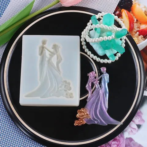 Moule en Silicone DIY Mariée et Marié Queue de Sirène Biberon Empreinte 3D Fondant Chocolat Résine Outil de Décoration Plâtre