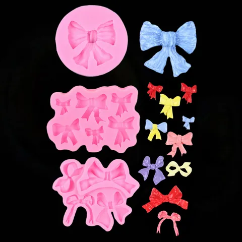 Molde de Silicona con Forma de Lazo DIY para Decoración de Pasteles de Fondant Chocolate Caramelos Herramientas Lazo Rosa 3D Molde de Azúcar Hecho a Mano