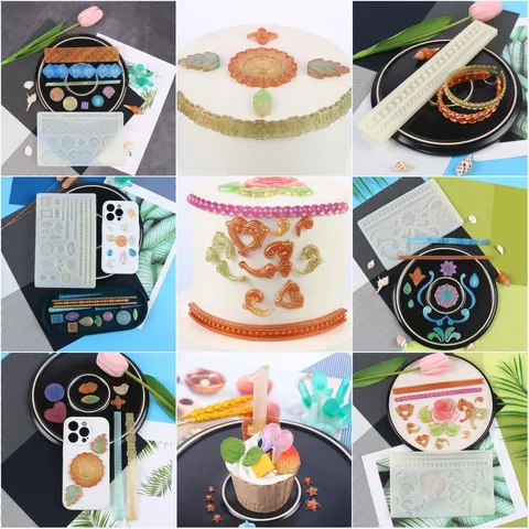 DIY Cake Border Decoration Mold Rose Flower Lace Pattern Handmade Clay Chocolate Tools Plastic Fondant Cake Molds For Baking Home Kitchen