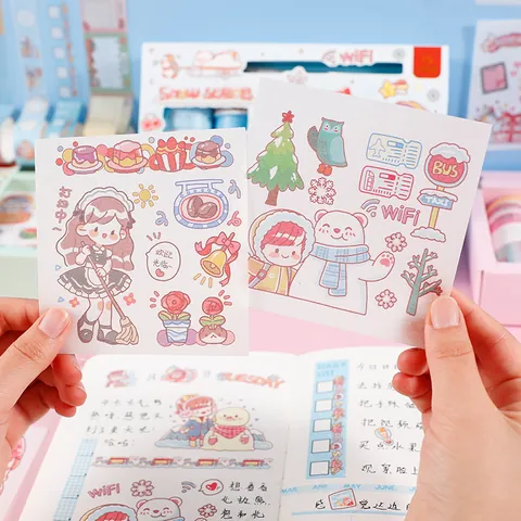 Cartoon Washi Tape Sticker Set Creative DIY Scrapbooking Stationery Kit For Student Journal Decoration Cute Pattern Paper Stickers