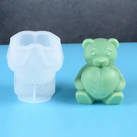 Moule en Silicone Ours Cœur DIY pour Bougie Parfumée Moulage de Résine Outil de Création d'Ornement Cadeau Artisanal Décoration Maison