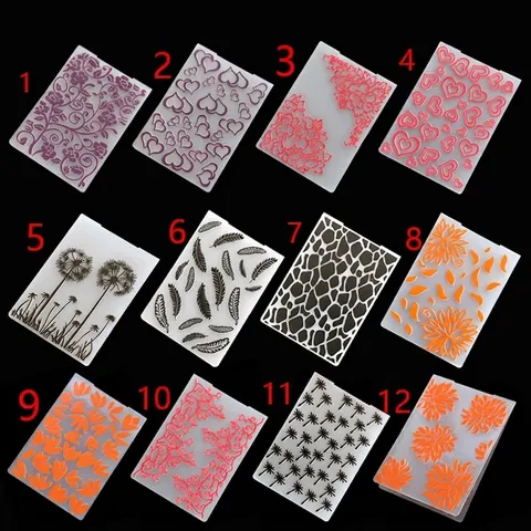 Plastic DIY Embossing Folder Cake Mold Scrapbooking Paper Crafts Template Background Decorative Floral Heart Feather Design Pattern Tool