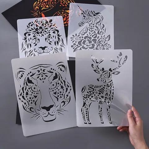 Plantillas de Dibujo Creativas de PET con Temas de Animales Plantillas de Tallado Hueco para Niños Pintura Artística DIY