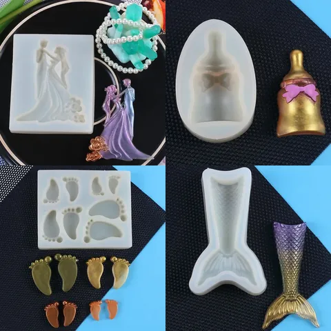 Moule en Silicone DIY Mariée et Marié Queue de Sirène Biberon Empreinte 3D Fondant Chocolat Résine Outil de Décoration Plâtre