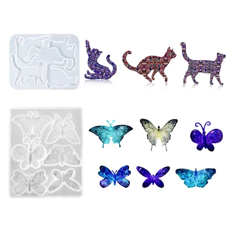 DIY Resin Casting Silicone Molds For Jewelry Making Butterfly Cat Shape Crystal Glue Earring Pendant Brooch Craft Molds