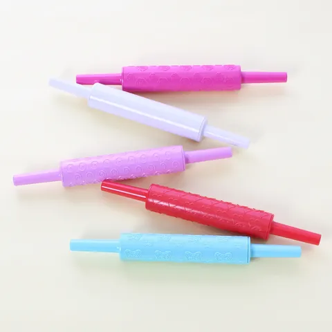 Plastic DIY Cake Baking Embossing Rolling Pin Fondant Flower Pattern Pastry Tool For Home Kitchen Cookie Decoration