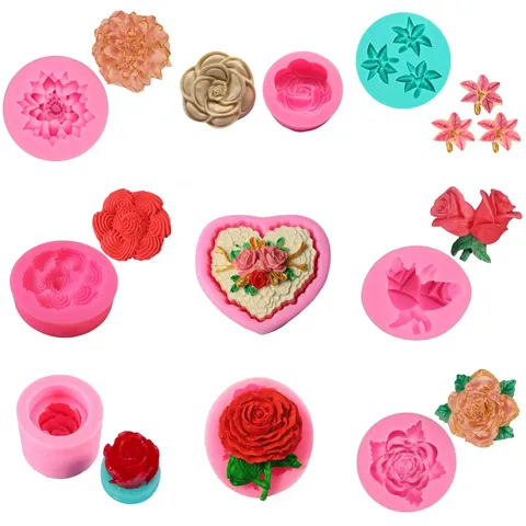 Rose Flower Peony Cherry Blossom Silicone Fondant Mold Leaf Pattern Cake Decorating Tool Baking Gumpaste Soap Clay Mold